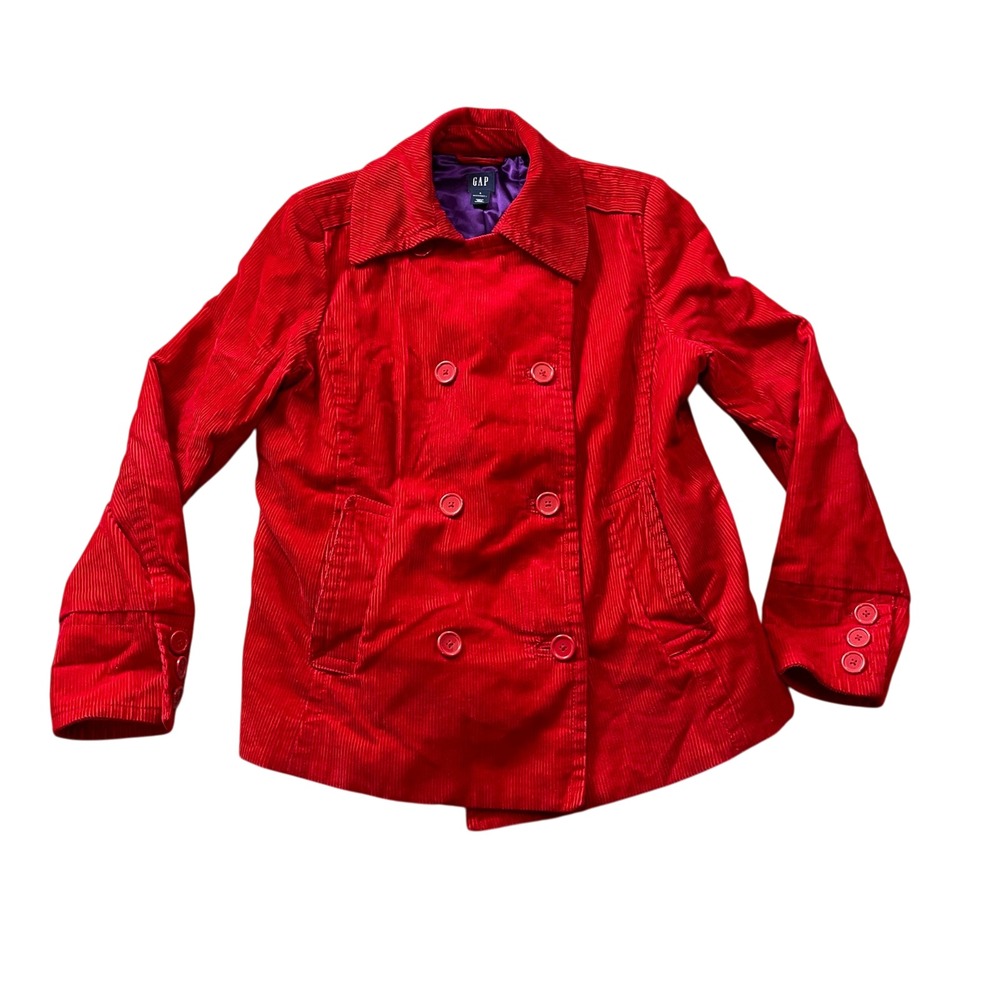 Gap Maternity Large Red Coat Corduroy Lined 100% Cotton Lined 100% Polyester
